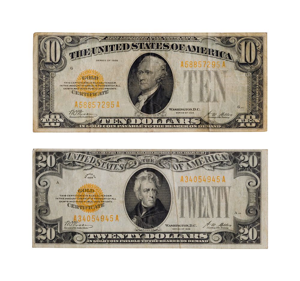 Lot 395: 1929 $20 and $10 Gold Certificates