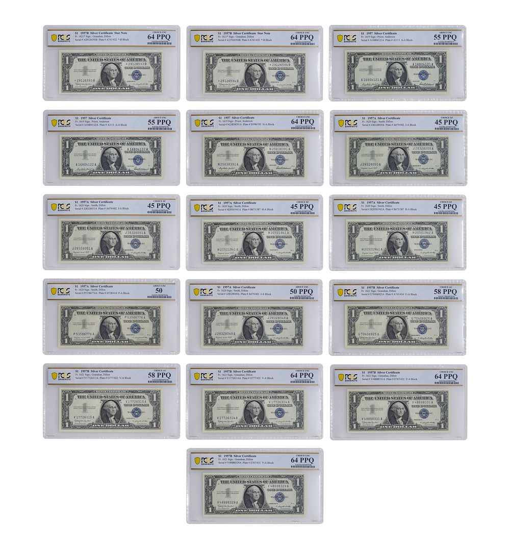 Lot 401: US 1957 $1 Silver Certificate PCGS Graded Assortment