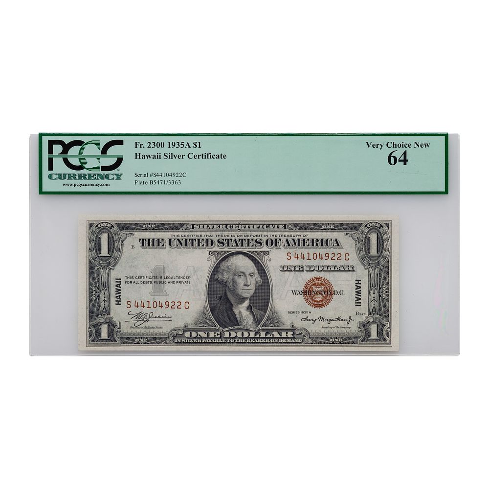Lot 407: 1935-A $1 Hawaii Silver Certificate Very Choice New 64 PCGS