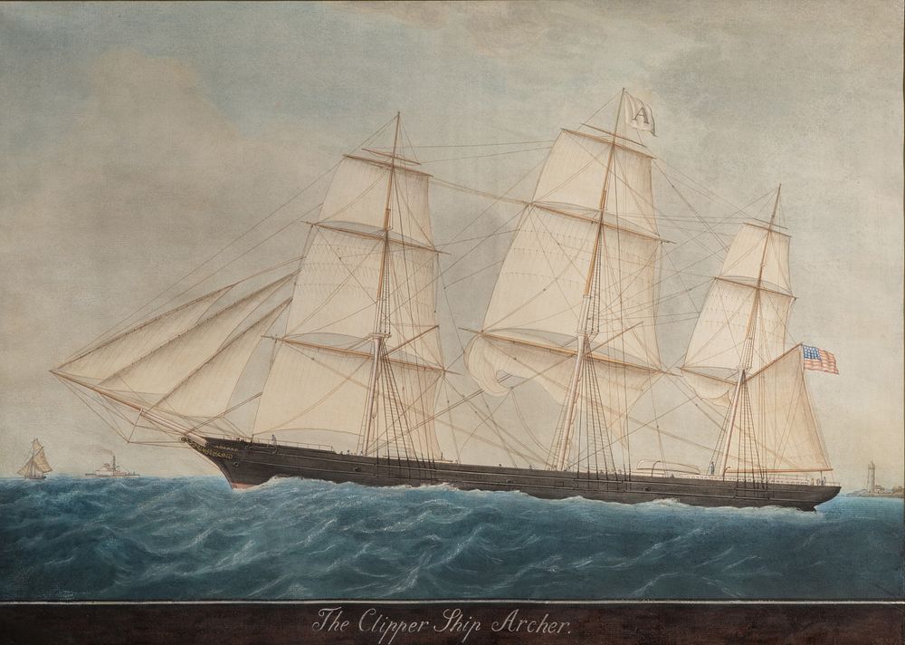 Lot 124: Unknown Artist (American, 19th Century) 'The Clipper Ship Archer' Watercolor on Paper