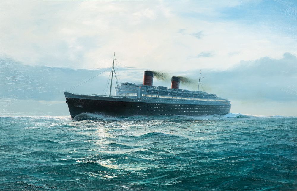 Lot 139: John Steven Dews (British, b.1949) 'Queen Elizabeth, Built 1938' Oil on Canvas