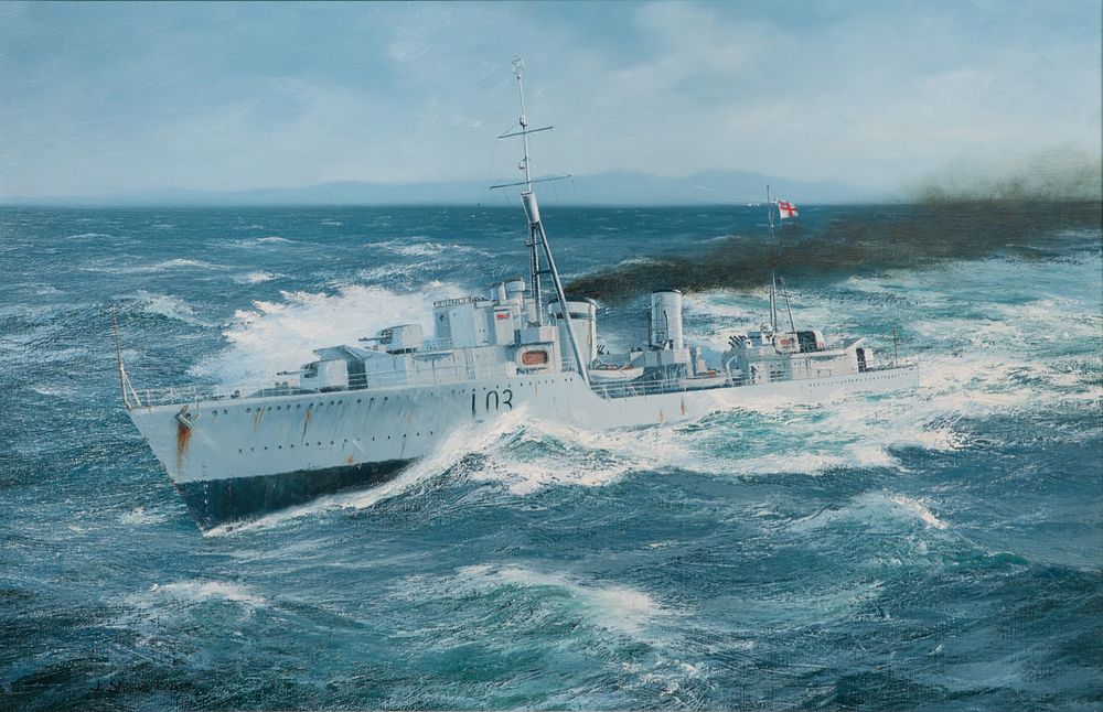 Lot 140: John Steven Dews (British, b.1949) 'H.M.S. Cossack' Oil on Canvas