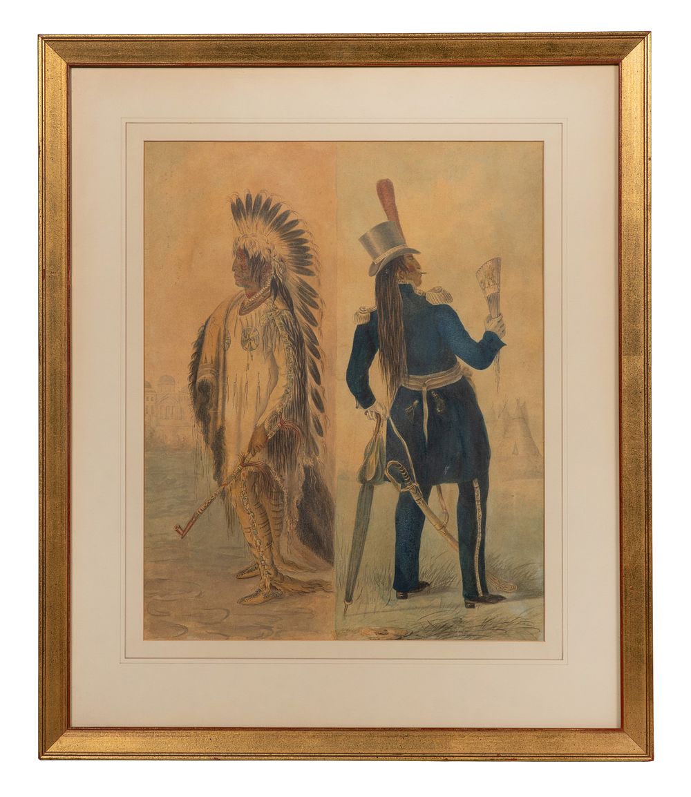 Lot 206: After George Catlin (American, 1796-1872) 'Wi-jun-jon, Going To and Returning From Washington' Lithograph