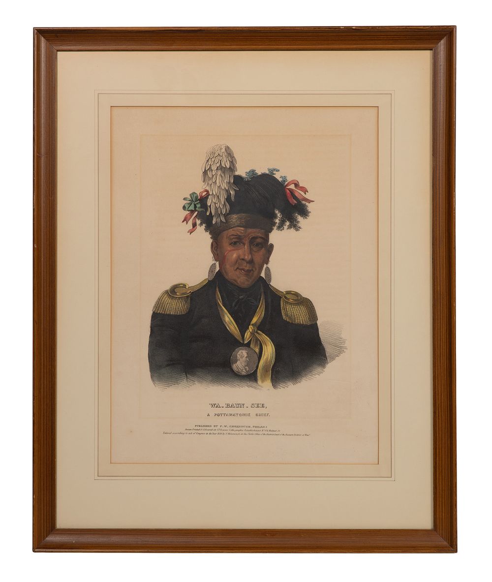 Lot 207: After Charles Bird King (American, 1785-1862) 'Wa-Baun-See, A Pottawatomie Chief' Lithograph