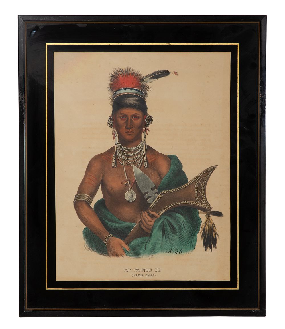 Lot 208: After Charles Bird King (American, 1785-1862) 'Ap-Pa-Noo-Se, Saukie Chief' Lithograph