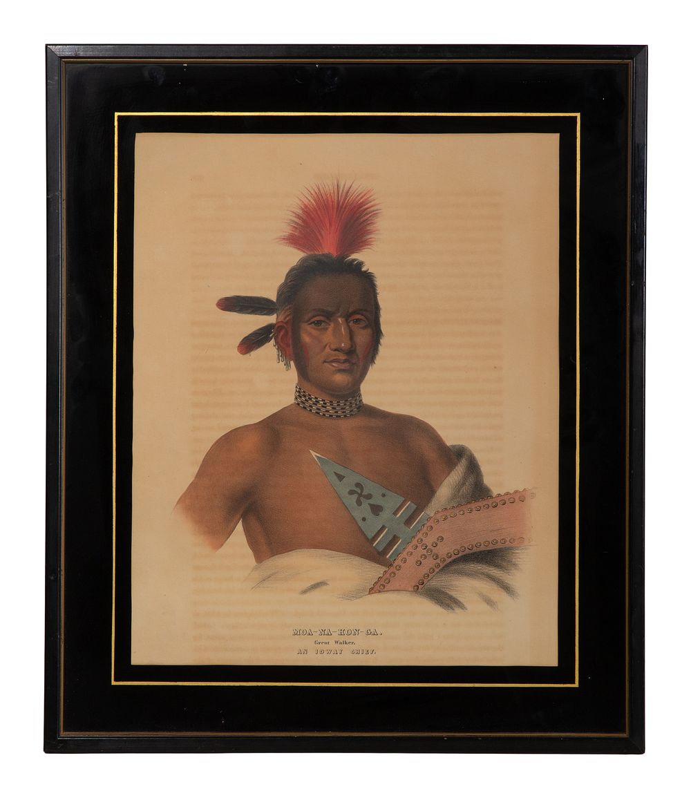 Lot 209: After Charles Bird King (American, 1785-1862) 'Moa-Na-Hon-Ga Great Walker An Ioway Chief' Lithograph