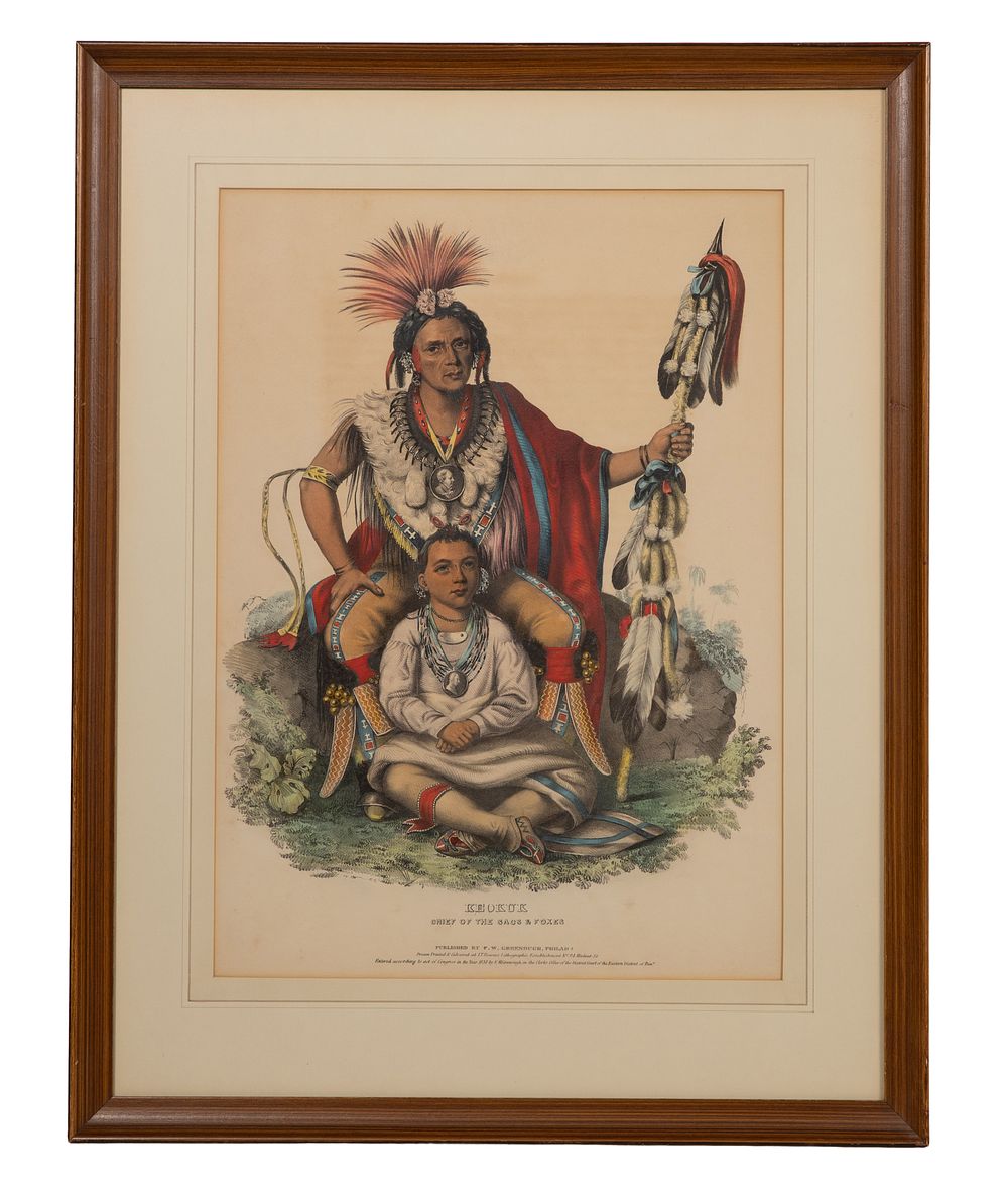 Lot 210: After Charles Bird King (American, 1785-1862) 'Keokuk, Chief of the Sacs and Foxes' Lithograph