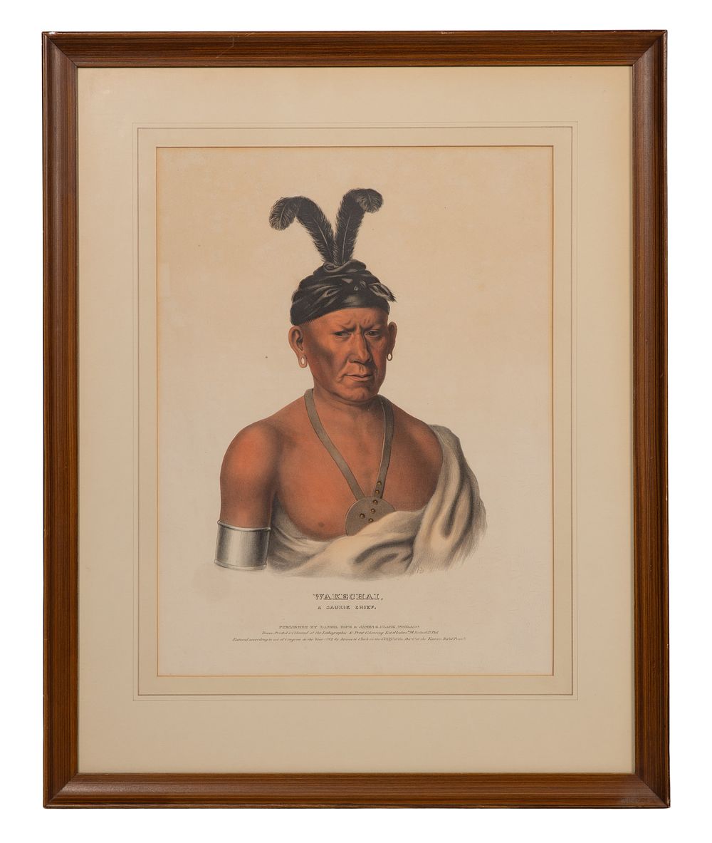 Lot 212: After Charles Bird King (American, 1785-1862) 'Wakechai, A Saukie Chief' Lithograph