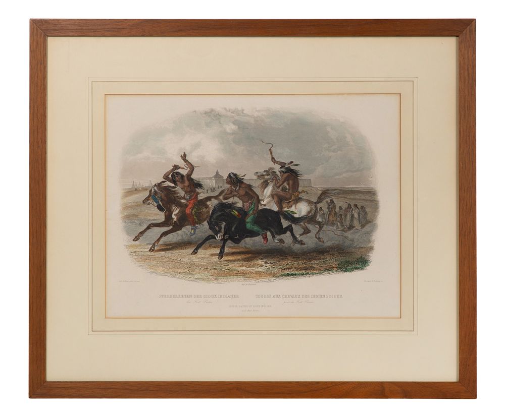 Lot 216: After Karl Bodmer (Swiss, 1809-1893) 'Horse Racing of Sioux Indians...' Aquatint