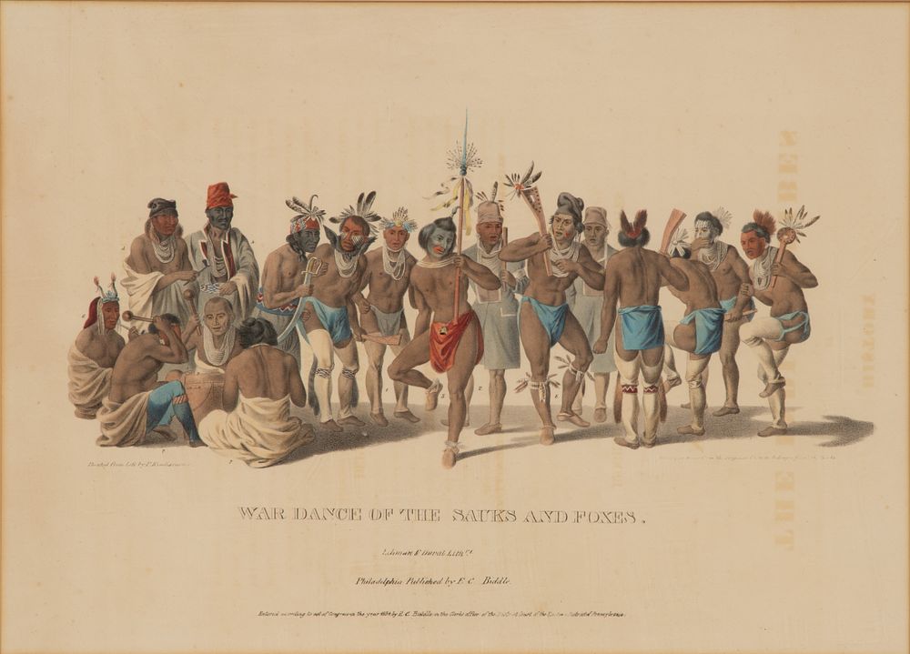 Lot 218: After Peter Rindisbacher (Swiss, 1806-1834) 'War Dance of the Sauks and Foxes' Lithograph