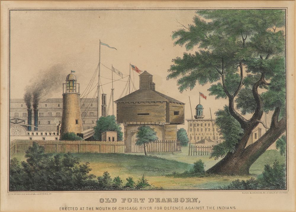 Lot 219: Unknown Artist (American, 19th Century) 'Old Fort Dearborn...' Lithograph