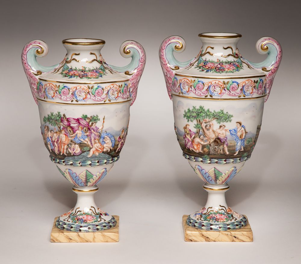 Lot 230: Capodimonte Porcelain Urns