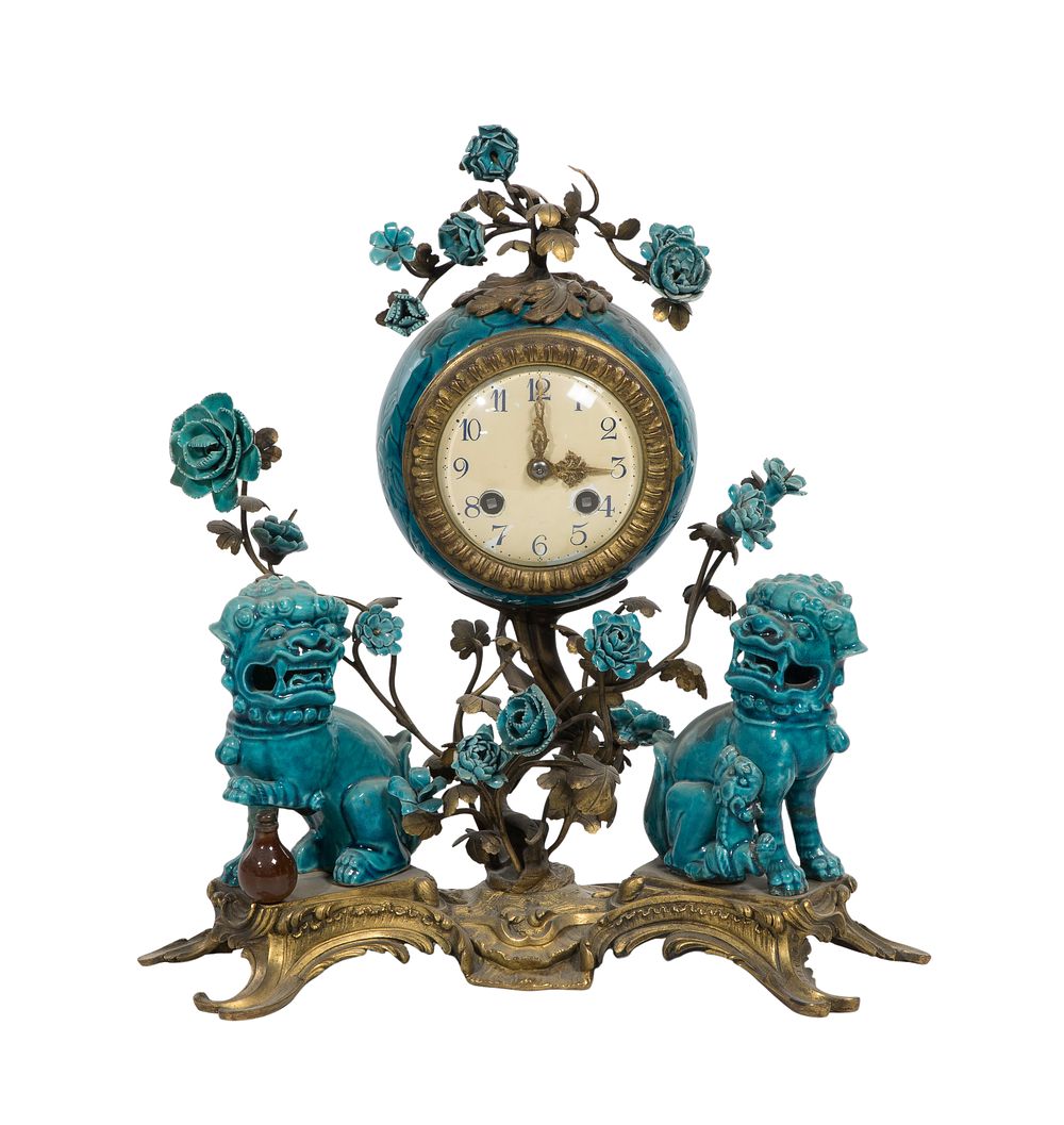 Lot 265: French Chinoiserie Gilt Bronze and Porcelain Mantel Clock