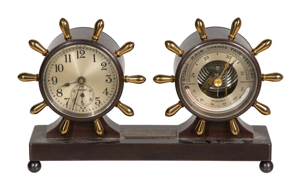 Lot 266: Chelsea Bell Clock and Barometer Desk Set