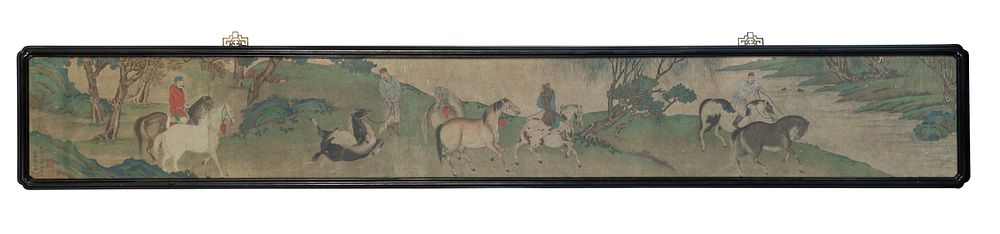 Lot 295: In the Manner of Zhao Mengfu (Chinese, 1254-1322) Chinese Grooms and Horses Painting