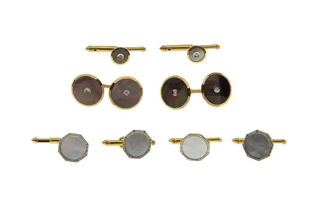 Lot 348: 14k Gold Tuxedo Stud and Cufflink Assortment