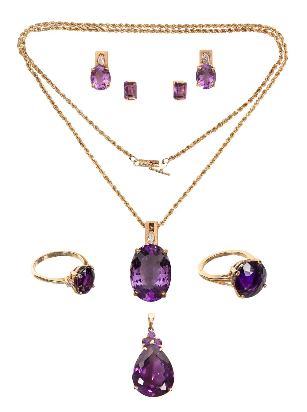 Lot 359: 14k and 10k Yellow Gold and Amethyst Jewelry Assortment