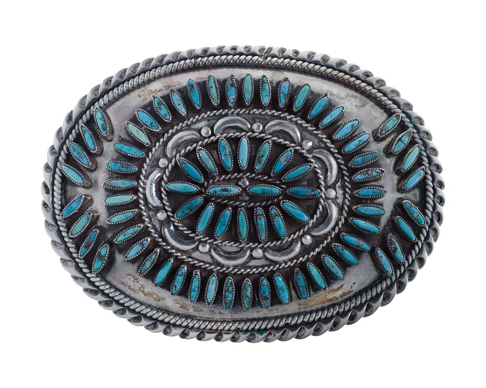 Lot 375: Victor Moses Begay Sterling Silver and Turquoise Belt Buckle