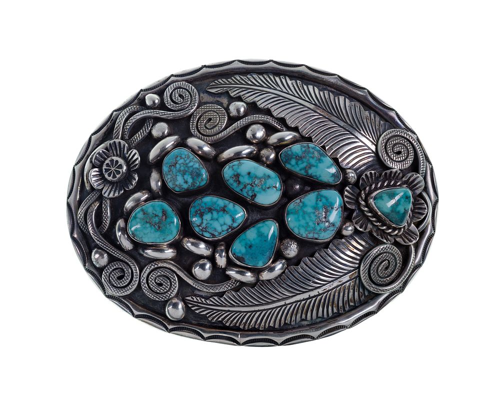 Lot 377: Jimmy Victor Begay Sterling Silver and Turquoise Belt Buckle