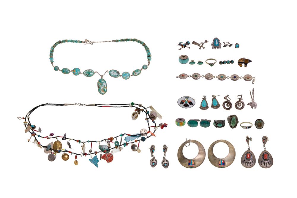 Lot 383: Native American Sterling Silver, European (830) Silver and Costume Jewelry Assortment