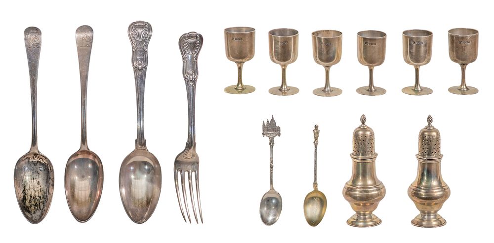 Lot 399: English Sterling Silver Tableware Assortment