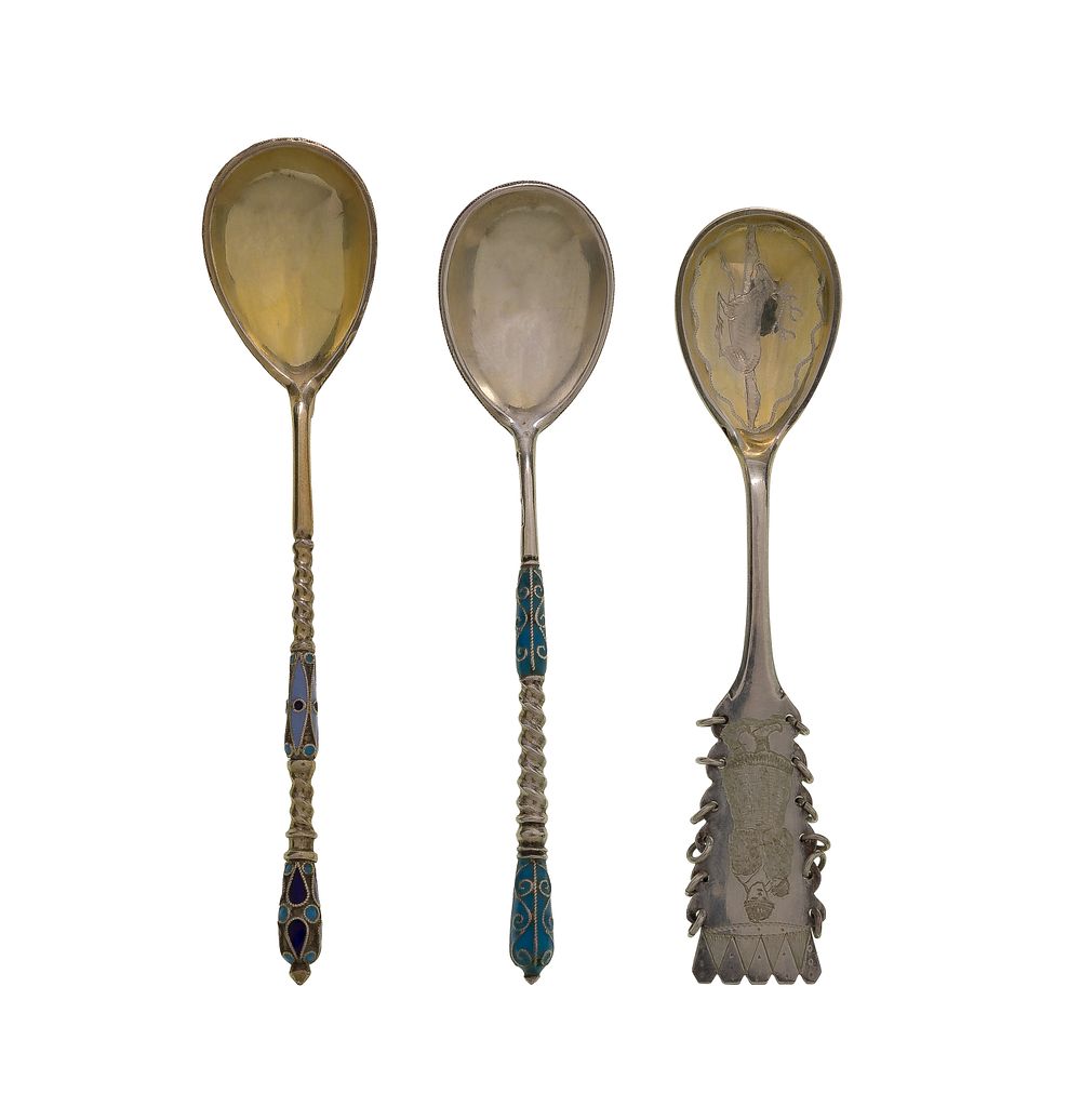 Lot 406: Russian Silver (84) Enamel Spoons