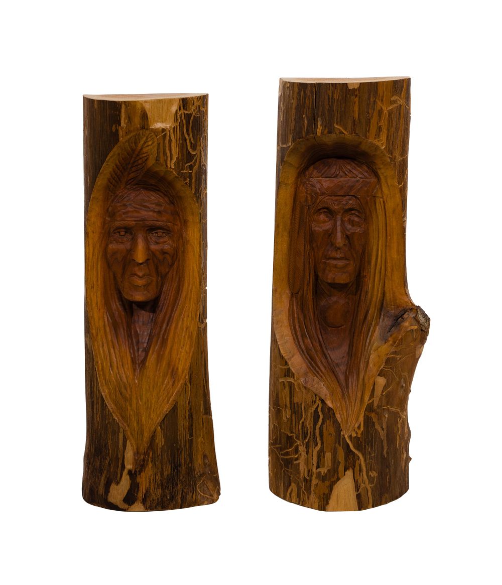 Lot 444: Native American Hand Carved Spirit Busts