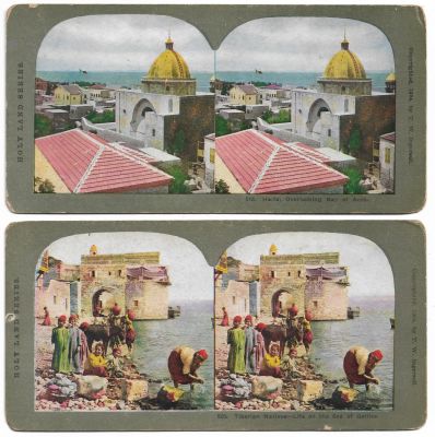 Collection of Stereoscope Photographs of the Holy Land. Collection of 95 colored stereoscopic 