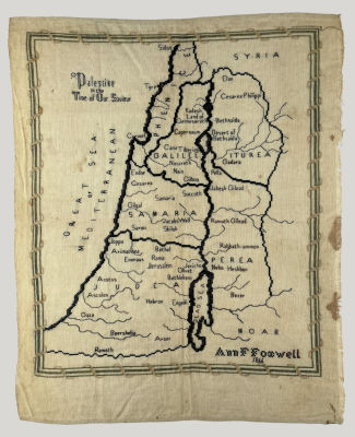 Embroidered Map of the Holy Land - 1866. Embroidery Sampler with a map of Palestine, dated 1866 
