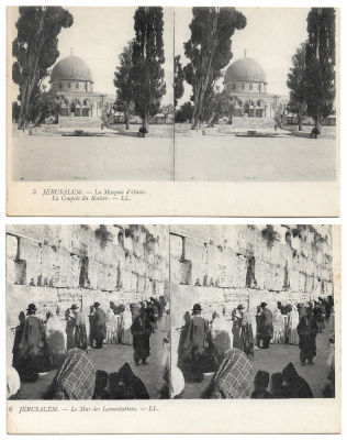 15 Stereoscopic Postcards of Palestine. 15 postcards, showing stereoscopic photo images of 