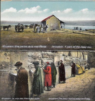 Folder with 18 views of Jerusalem. Folder including 18 printed cards with photo images of 