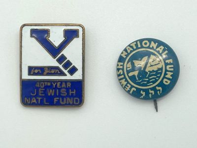 Two Pins of the Jewish National Fund (JNF), Keren Kayemeth Le’Israel (KKL):1. Jewish National 