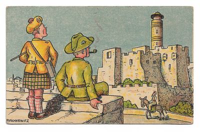Illustrated Postcard - Ruschkewitz - Jerusalem, 1941. Postcard with illustration of British 