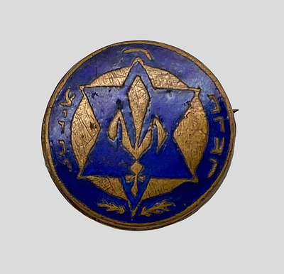 Zionist Youth Pin - 1920s. Zionist Youth. A round pin made of metal with enamel plating in gold 