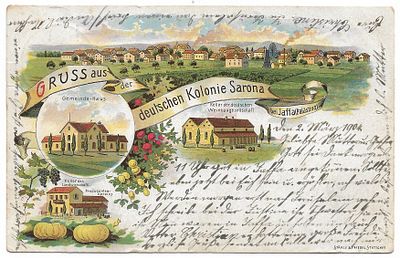 Early Postcard - German Colony Sarona, Jaffa, Palestine. Greetings from the German Colony of 