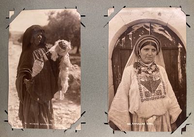 Postcard Album - Palestine Views and Inhabitans. A leather-bound album containing approximately 