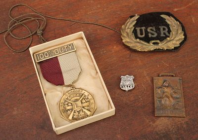 Estate Group of Service Insignia. Including National Guard medal, 1914 NY Commercial 