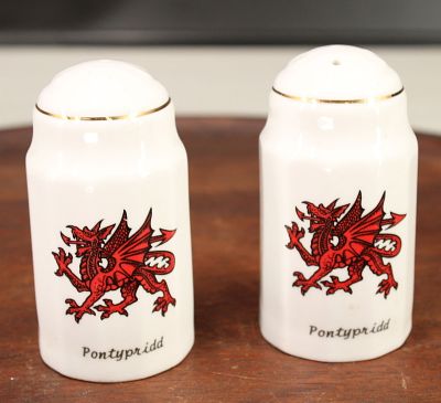 Y Ddraig Pottery, Wales, Pontypridd Salt, Pepper. Y Ddraig Pottery, Wales, Souvenir Pontypridd 