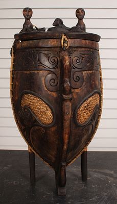 Borneo Dayak Orang Ulu Shaman Container. Kayan. Kalimantan. Carved wood, fiber. Size: 18"H x 