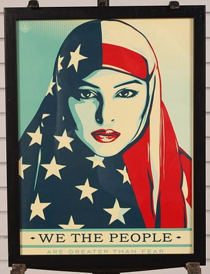 Shepard Fairey, We The People, Greater Than Fear. Poster. Size: frame 17"H x 13"W Condition: 