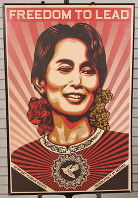 Shepard Fairey, Freedom to Lead, Aung San Suu Kyi. Poster. Size: 36"H x 24"W Condition: 