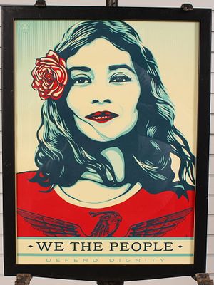 Shepard Fairey, We The People, Defend Dignity. Poster. Size: frame 17"H x 13"W Condition: 