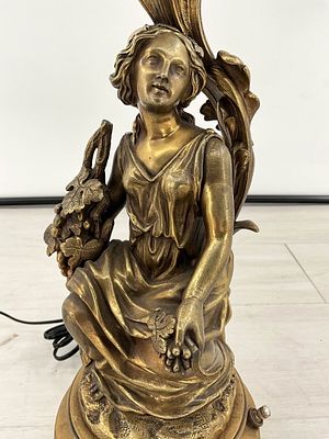Continental Figural Bronze Lamp, Maiden. Bronze maiden form lamp, untested. Size: 16"H Overall 