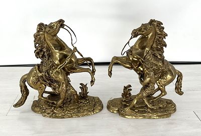 After Guillaume Coustou, Garniture Horses. Gilt bronze. Size: 15"H x 14"W x 5"D each Condition: 