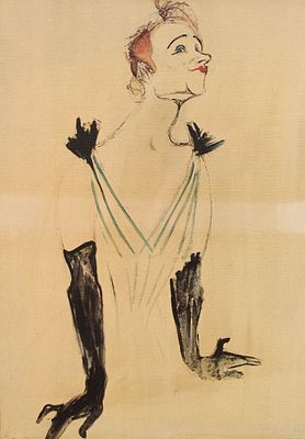 After Toulouse- Lautrec, Yvette Guilbert. Print on canvas. Size: frame 33"H x 27"W sight 27.5"H 