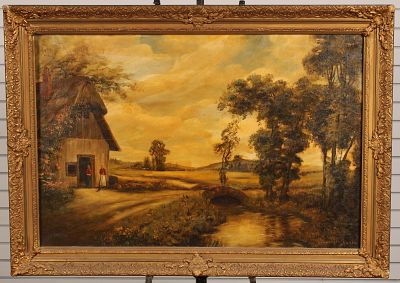 Frederick Duncan, Pastoral Landscape Painting. Cottage of Two Sisters in Normandy by Frederick 