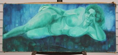 Signed Ferrara, Mid 20th C Recumbent Nude Portrait. Size: 11"H x 26"W Condition: Shipping: 