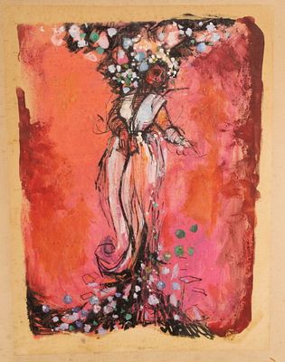 Mid 20th C Mixed Media Work, Unknown Artist. Ink and ink wash on paper. Size: frame 19.5"H x 