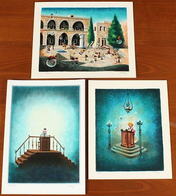 3pc Judaica Prints - Peter Ottavio Gandolfi. Signed Peter'G Size: Largest: 16.25" H x 11.5" W 