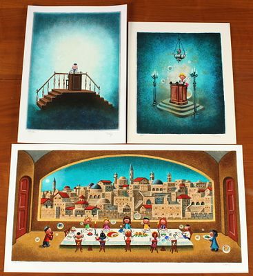 3pc Judaica Prints - Peter Ottavio Gandolfi. Signed Peter'G Size: 13" H x 24.5" W Condition: 